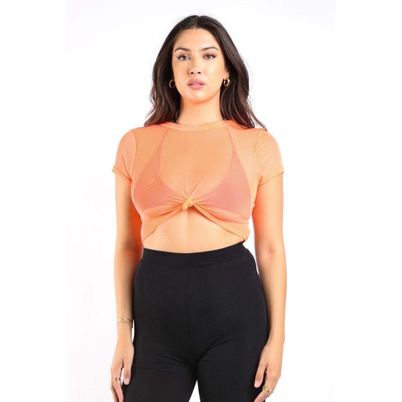 Women's Sexy See Through Mesh Swimsuit Cover up Shirt Neon-Coral Size S, M, L - Picture 1 of 10